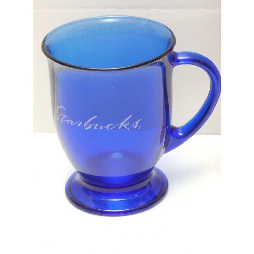 Starbucks Anchor Hocking Cobalt Blue Glass With Pedestal Base Nice